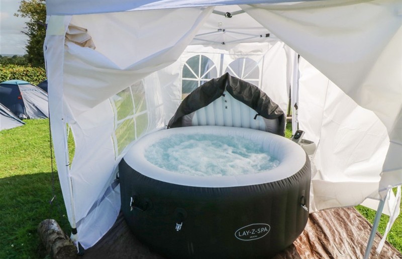 The hot tub at Bell Tent Two, Holmesfield near Dronfield, Peak District & Derbyshire Dales