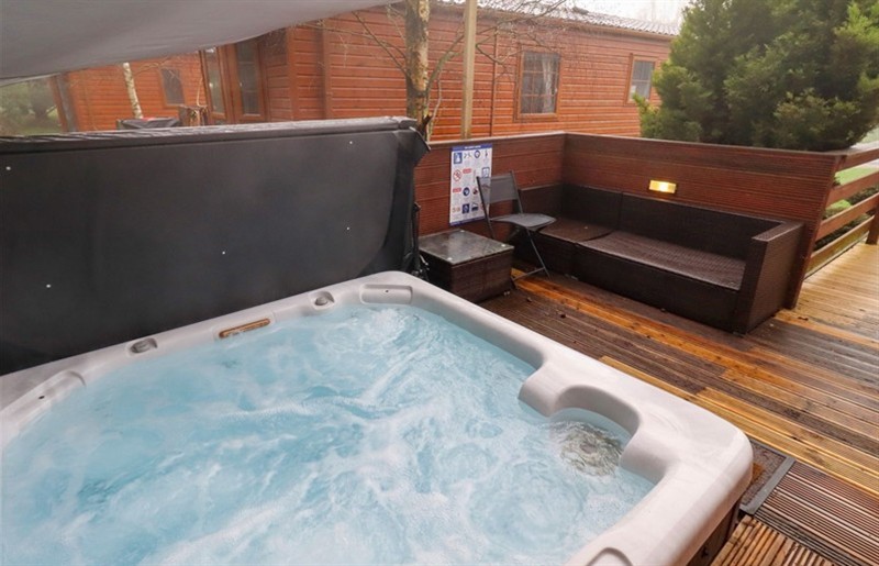 The hot tub at Chloe's Cabin, Felmoor Holiday Park near Felton, Northumberland