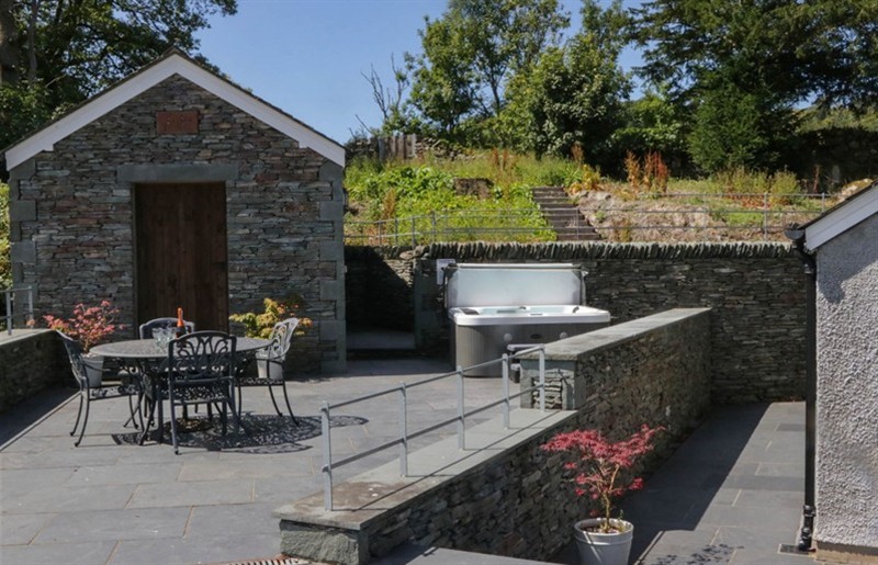 The hot tub at Cragg Cottage, Torver near Coniston, Lake District