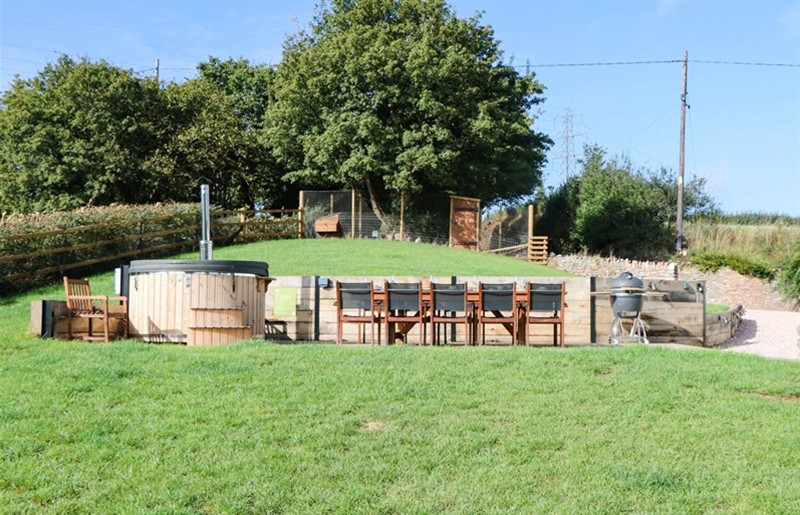 The hot tub at Higher Weekaborough Farm, Coombe Fishacre near Ipplepen, Devon