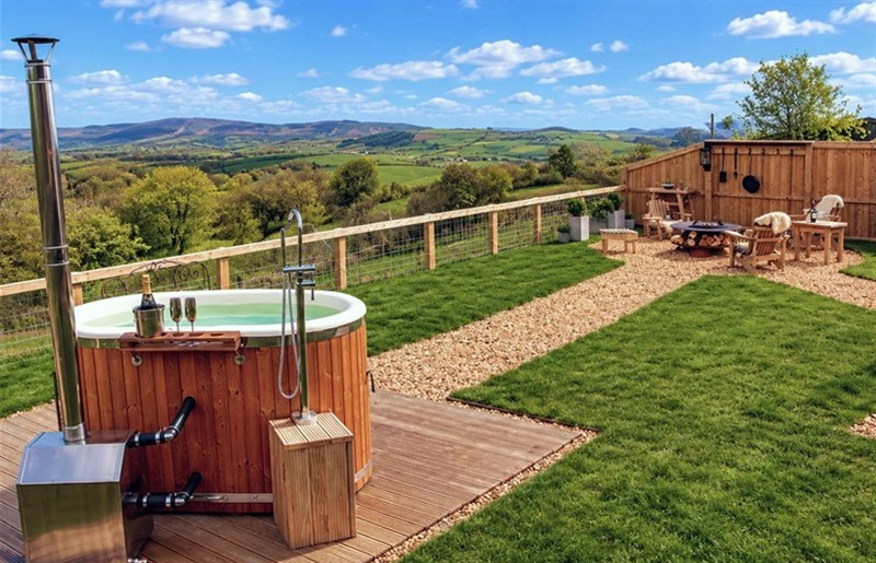 The hot tub at Oak Hut, near Bishop's Castle, Shropshire