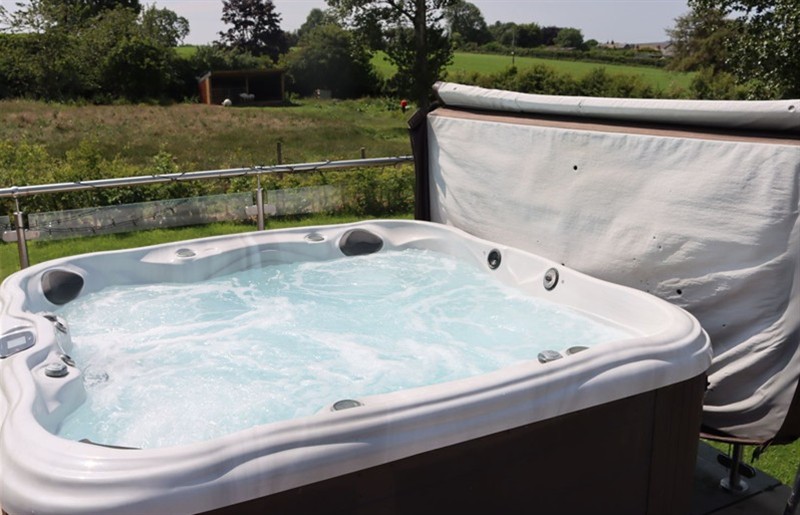 The hot tub at Pine Lodge, Lloc near Caerwys, Flintshire