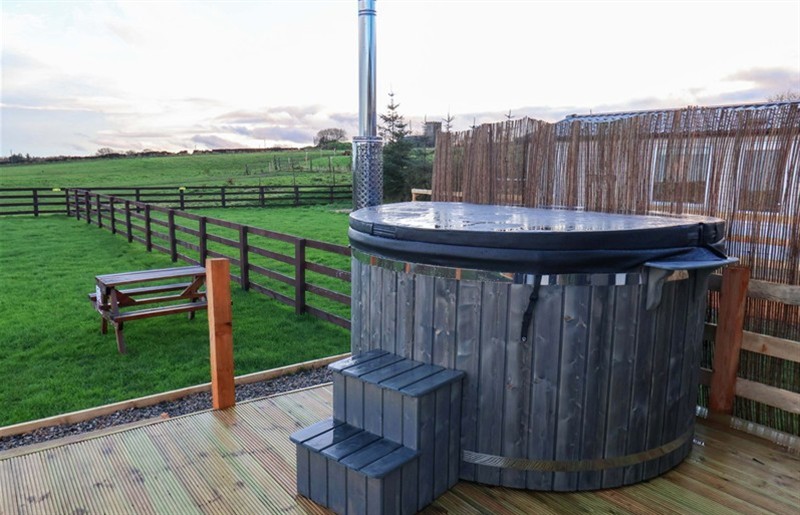 The hot tub at Rosefinch Cabin, Staintondale near Scarborough, North York Moors National Park